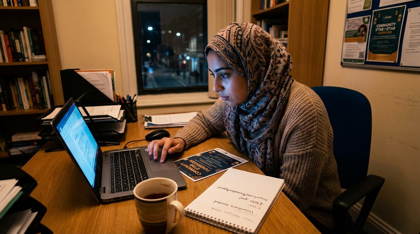 Charity organiser creating a pledge campaign on a laptop